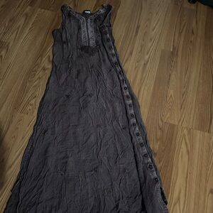 L’ Pogee Brown Embroidered One Size Tank Maxi Sun‎ Dress Hippie Bohemian Grunge